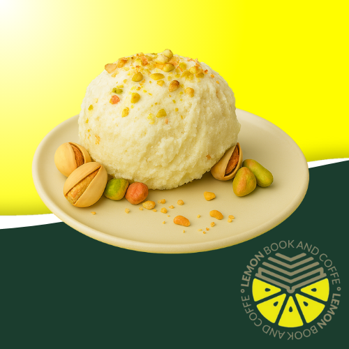 Helado de pistacho en Lemon Book and Coffee, cremoso y lleno de sabor.