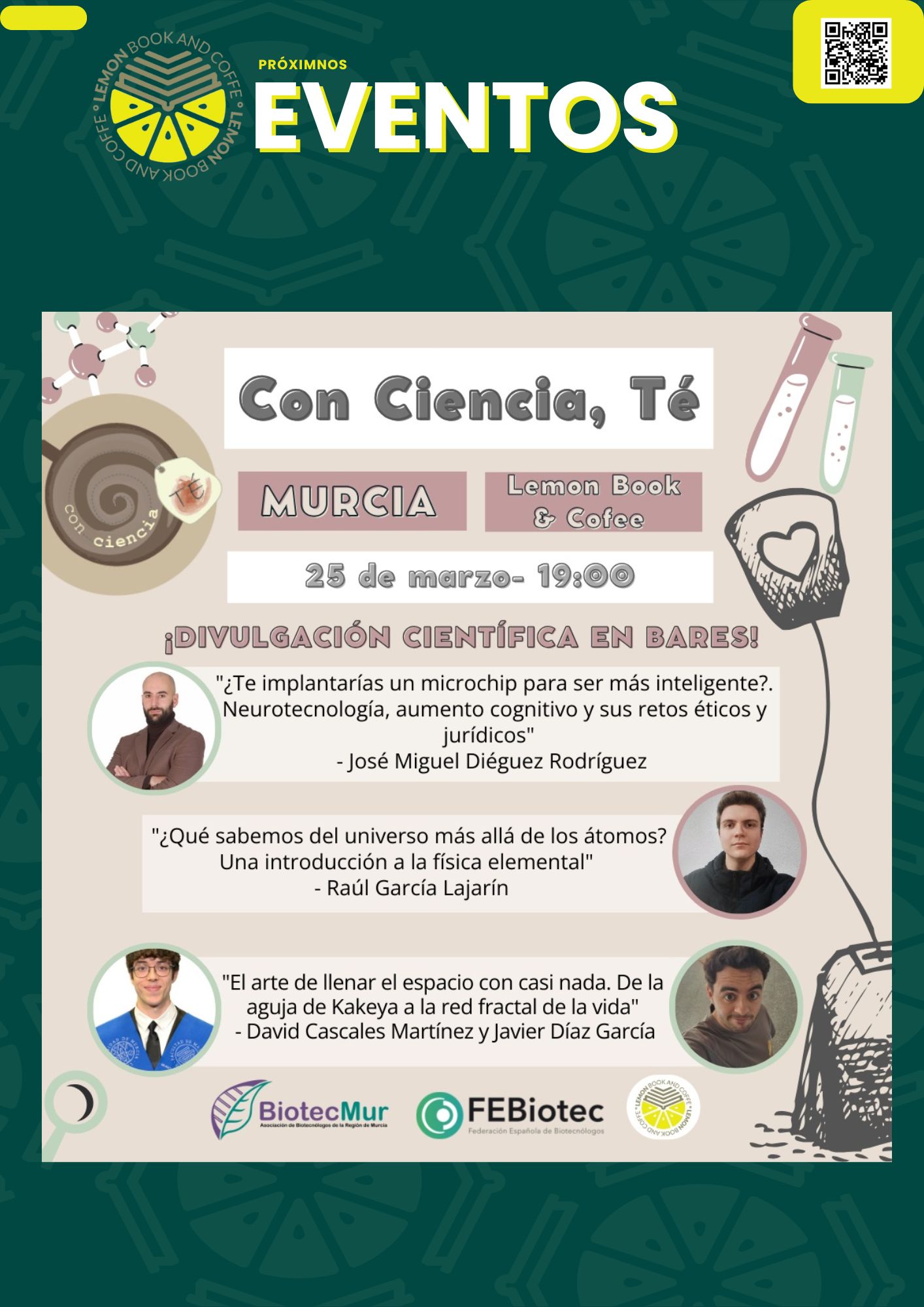 Con Ciencia, Té – Divulgación Científica en Bares en Lemon Book and Coffe (Murcia)