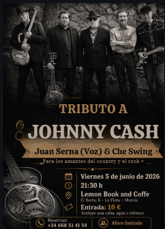 Tributo a Johnny Cash con Juan Serna & Che Swing en Lemon Book and Coffe