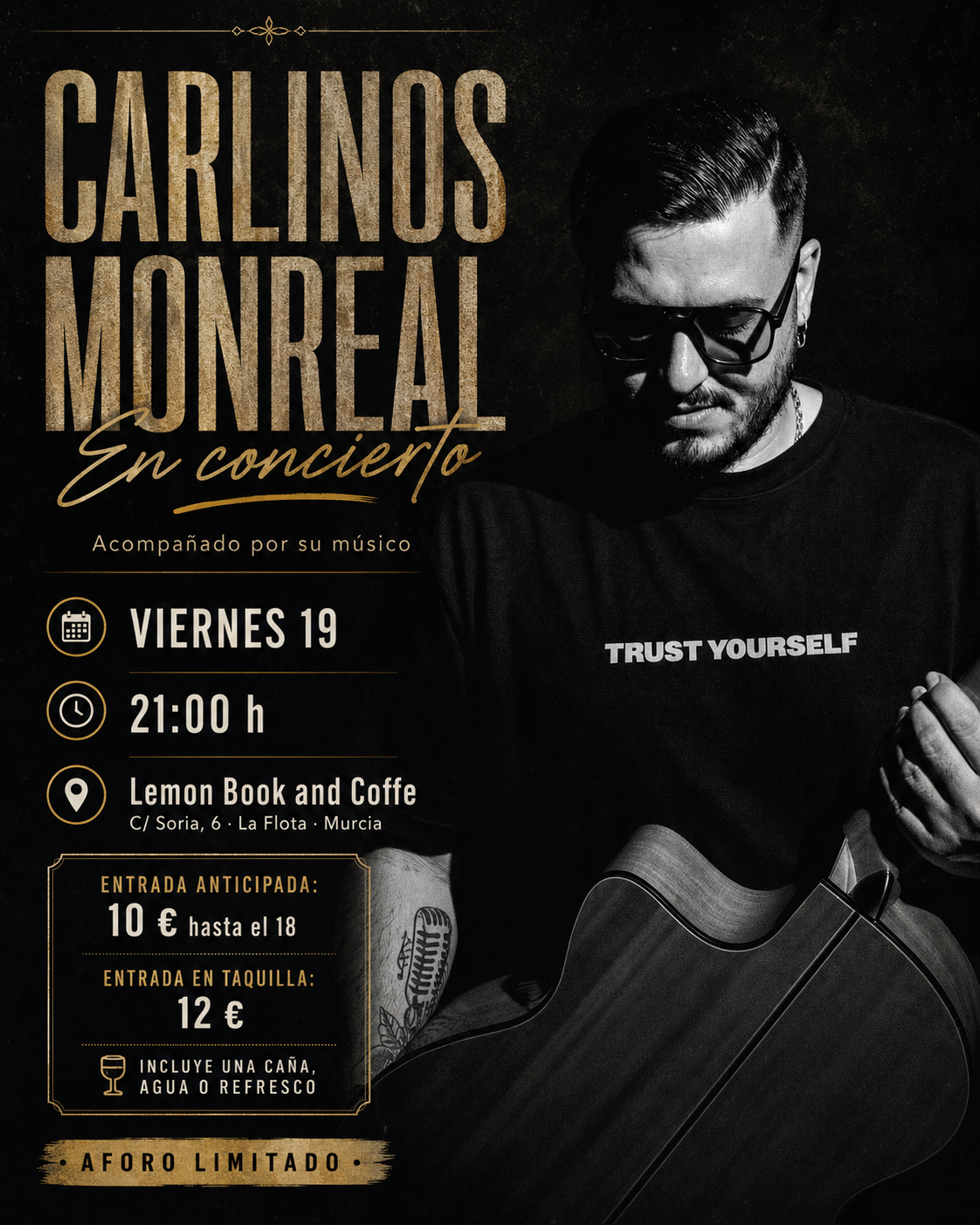 Carlinos Monreal en concierto en Lemon Book and Coffe